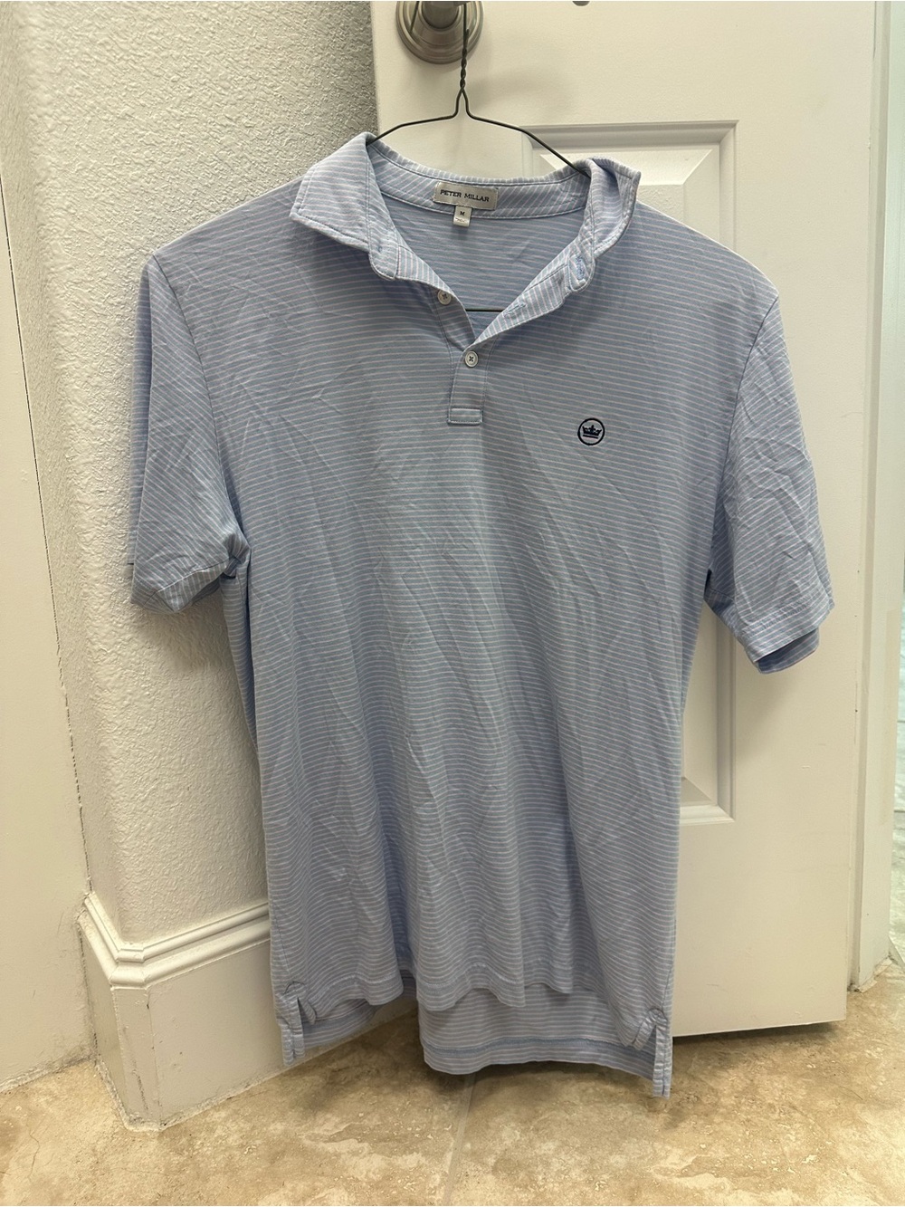 Peter Millar Men's Light Blue Micro-Stripe Polo